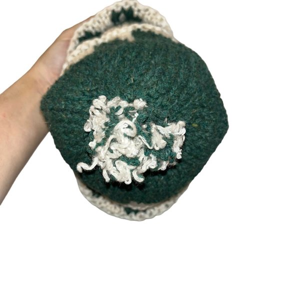 HAND KNIT Forest green Cream wool Pakistan Fair Isle thick knit hat HOLI… - Picture 7 of 7